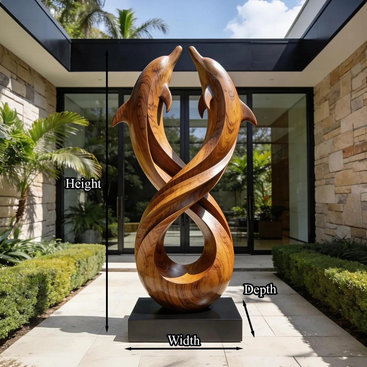 Twin Dolphin Infinity Wood Sculpture