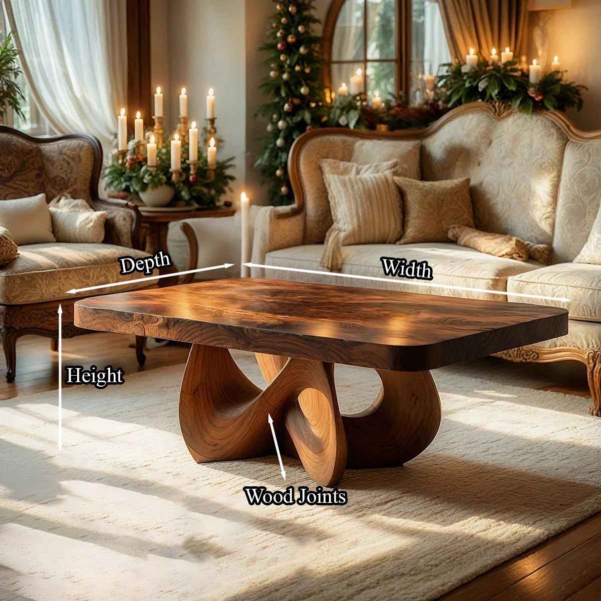 Square Natural Wood Coffee Table with Interwoven Sculptural Base