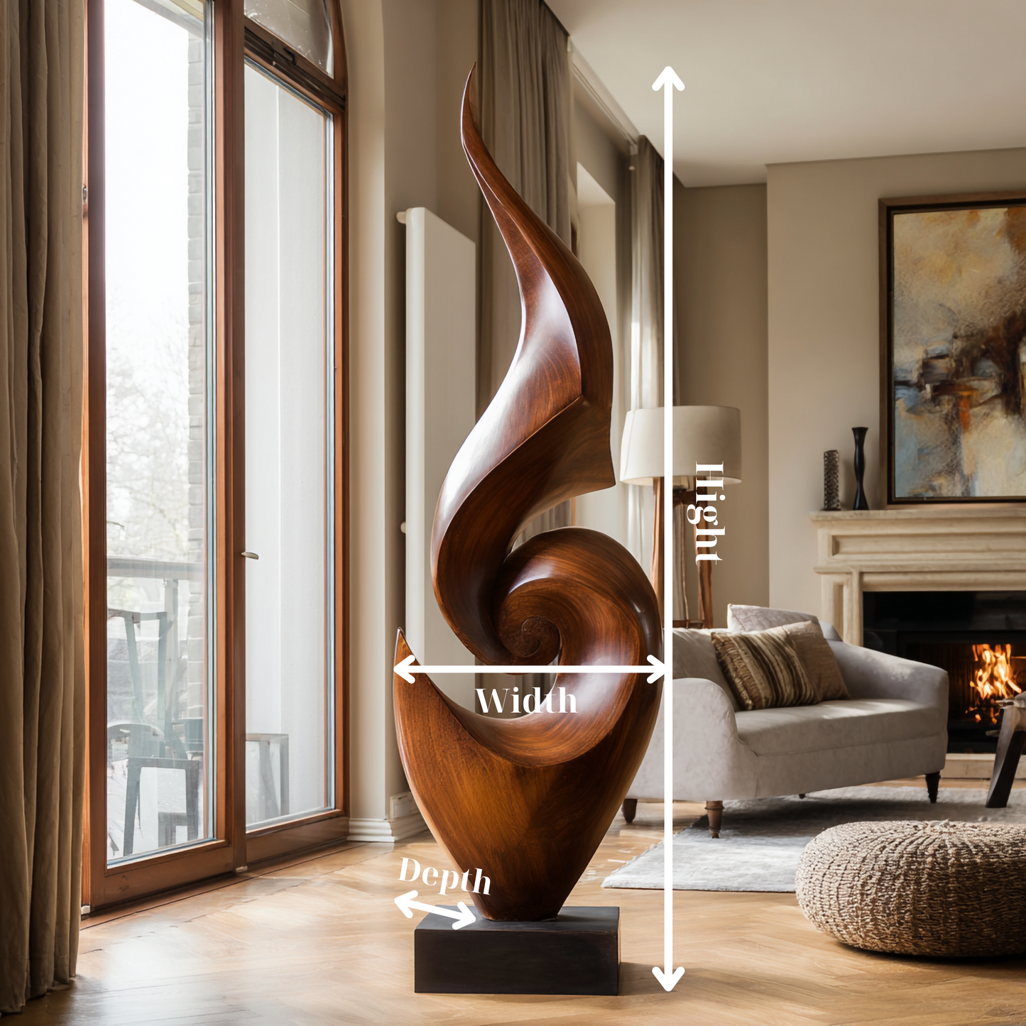 Abstract Solid Wood Floor Sculpture for Modern Luxury Interior