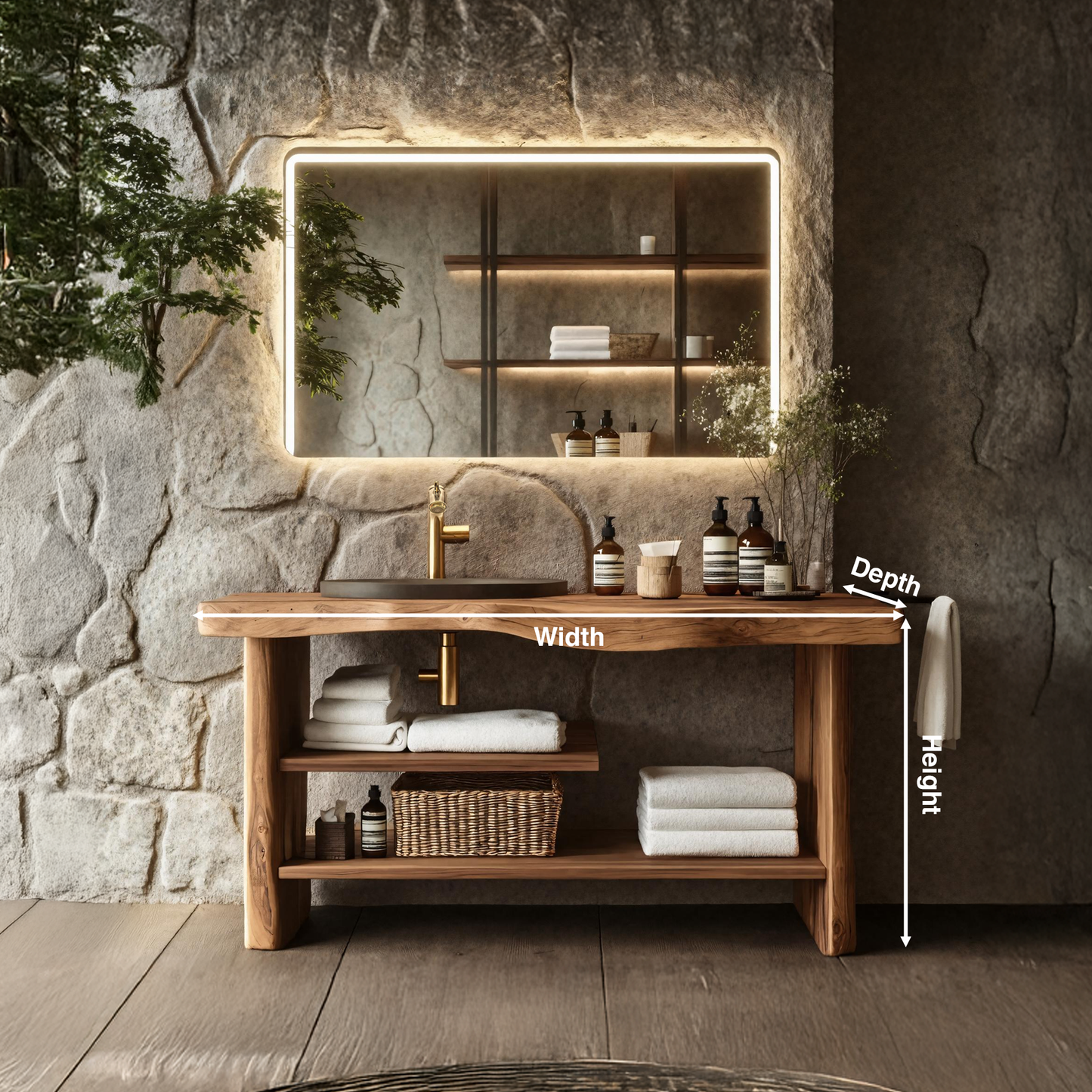 Handcrafted Wooden Storage Vanity For Bathroom Decor