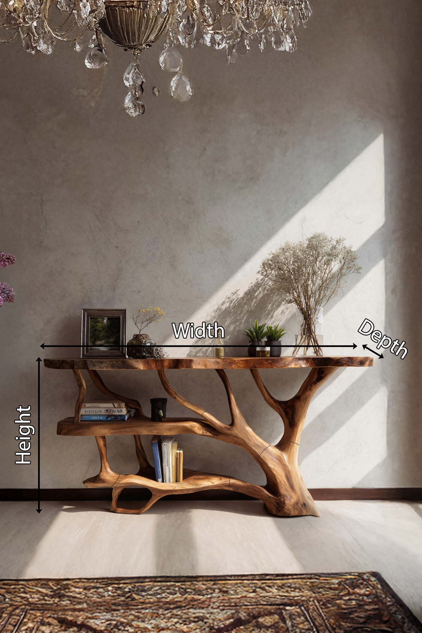 Farmhouse Wooden Live Edge Console Table For Country Living Room Decor