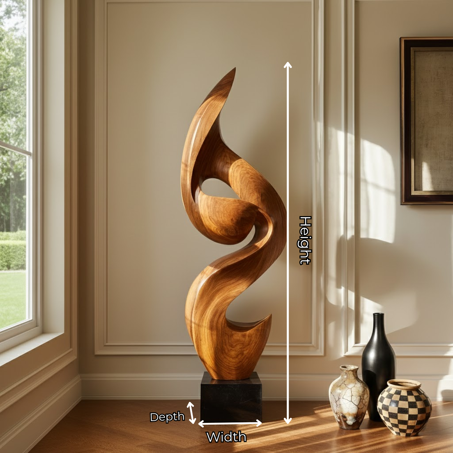 Natural Solid Wood Wave Sculpture for Elegant Home Interior