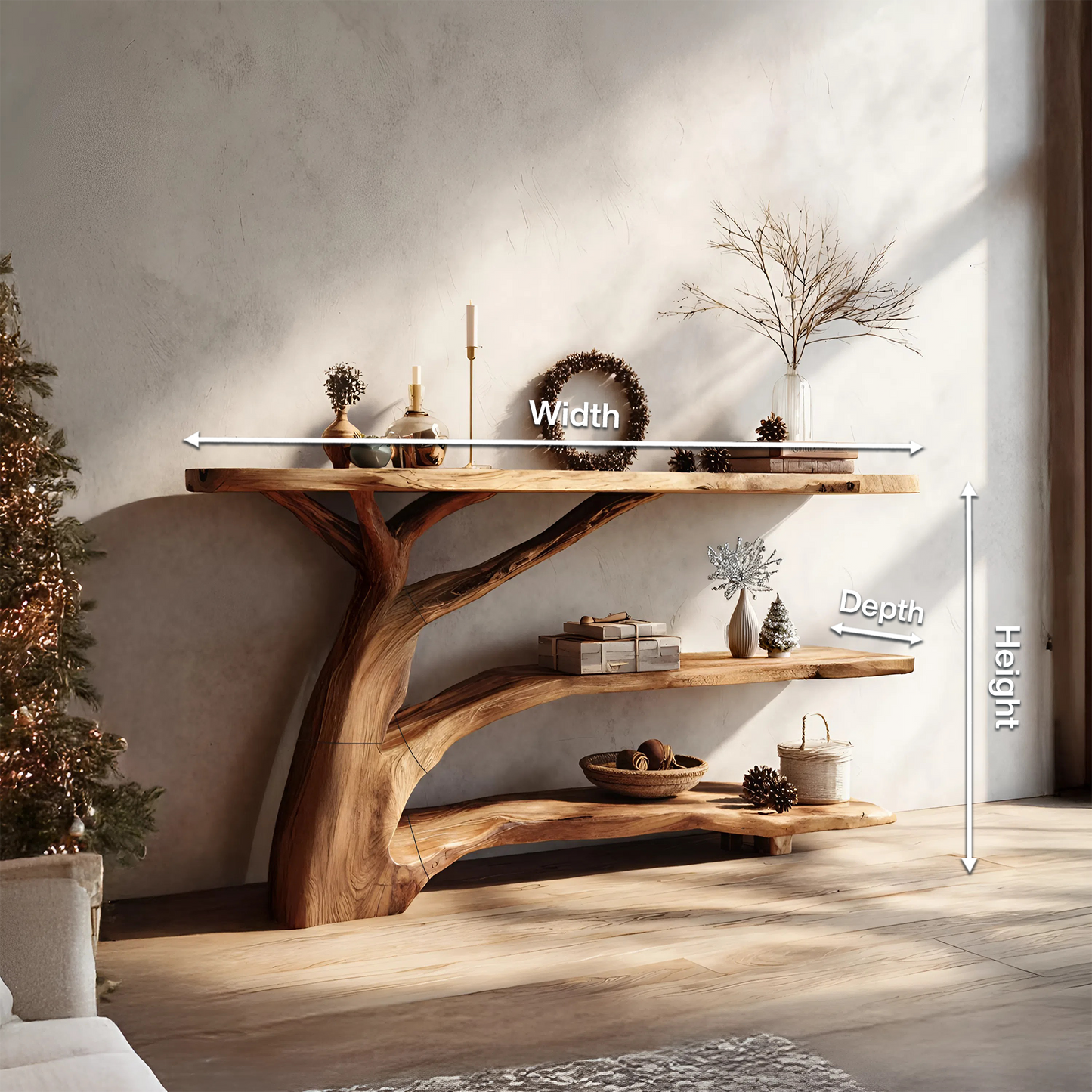 Farmhouse Wooden Live Edge Console Table For Holiday Bedroom Entryway