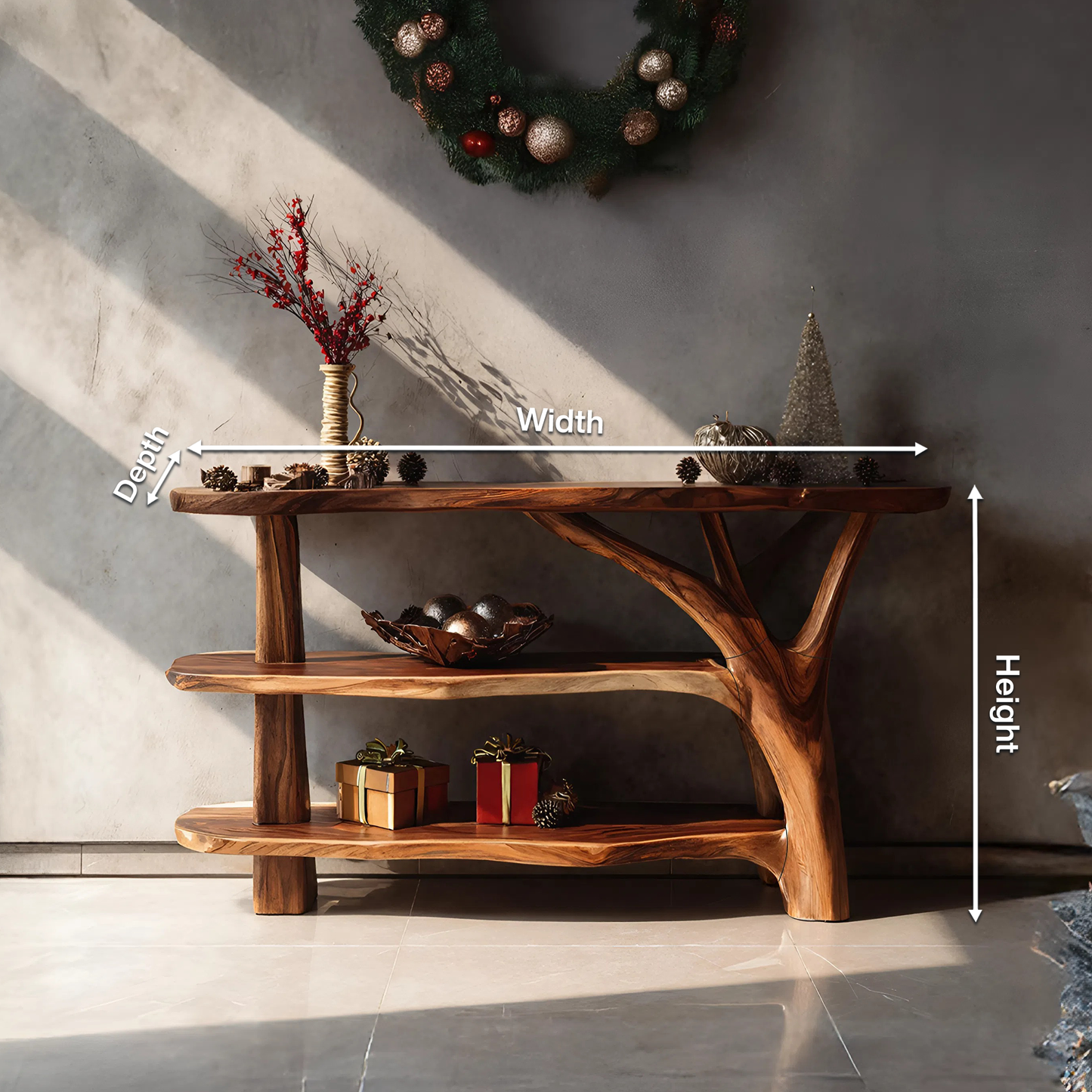 Farmhouse Wooden Live Edge Console Table For Holiday Living Room Decor