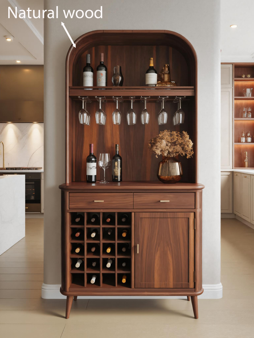 Mid Century Arched Wine Cabinet For Kitchen