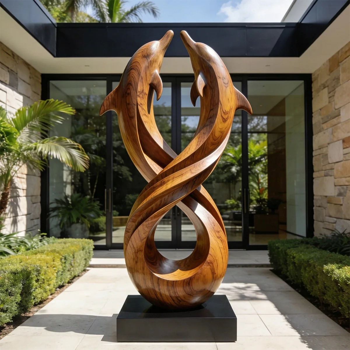 Twin Dolphin Infinity Wood Sculpture