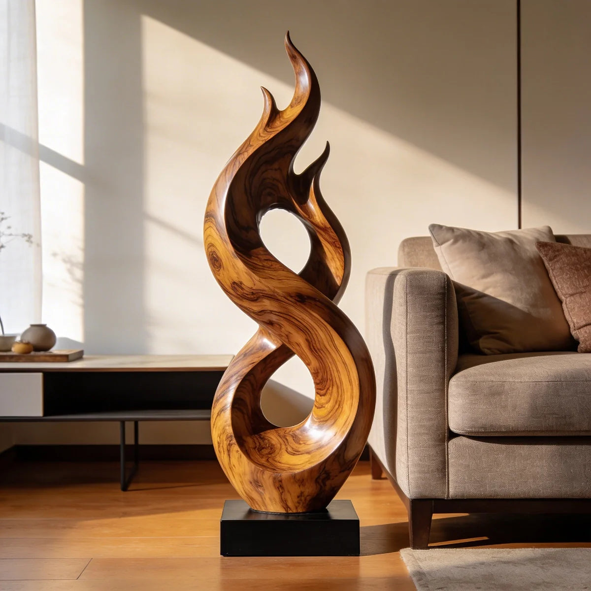 Flame Form Abstract Wood Sculpture Floor Art