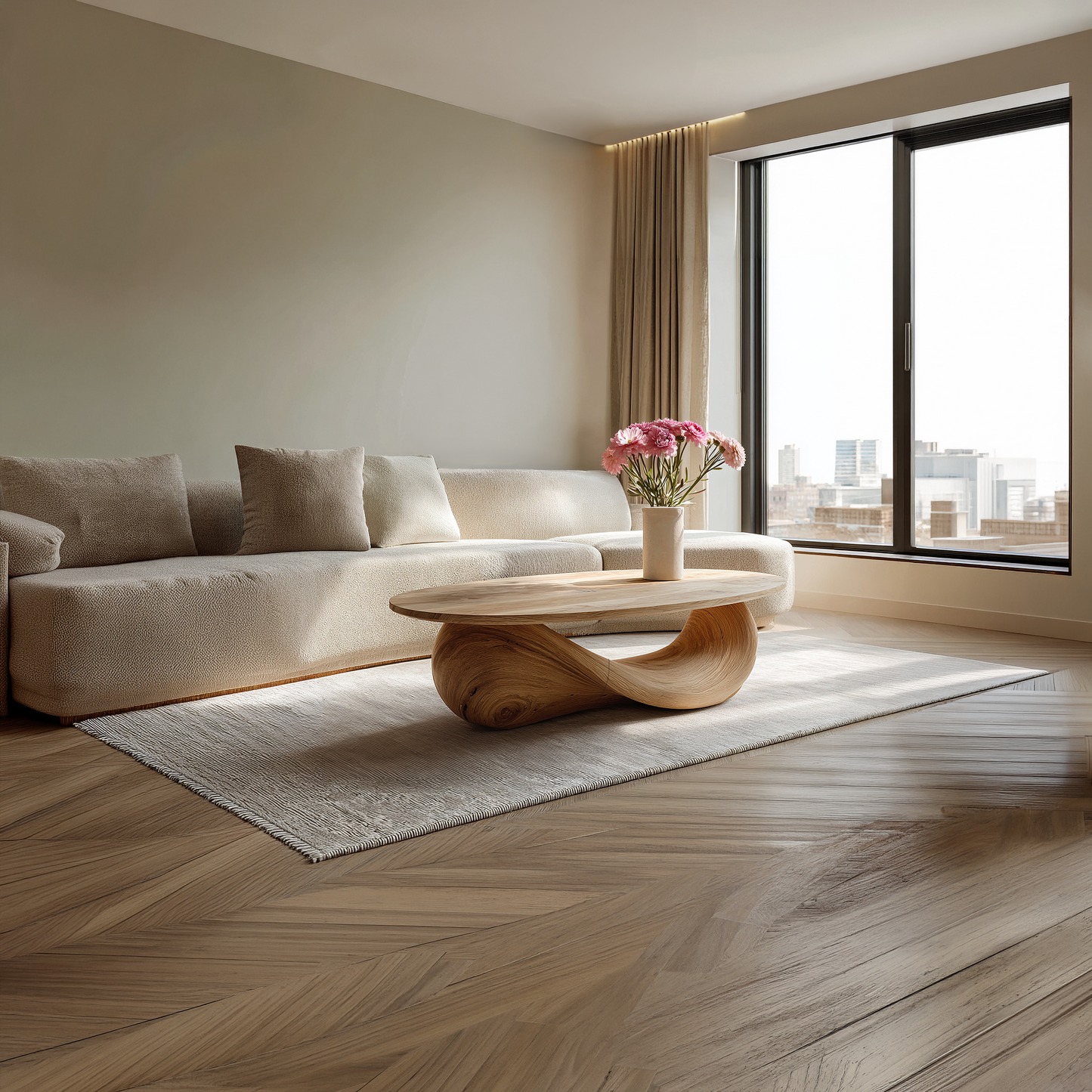 Organic Sculptural Coffee Table with Flowing Loop Base