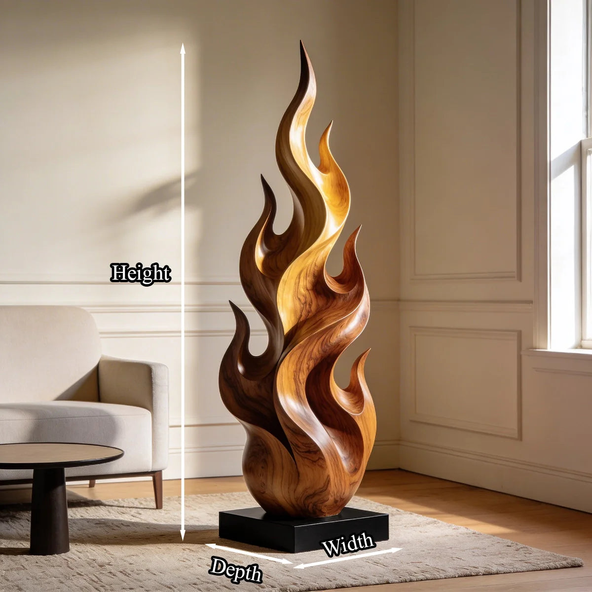 Flame Inspired Abstract Wood Sculpture Floor Decor