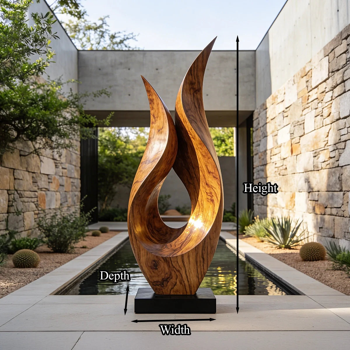 Dual Flame Openwork Abstract Wood Sculpture Decor