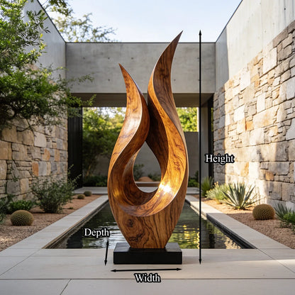 Dual Flame Openwork Abstract Wood Sculpture Decor