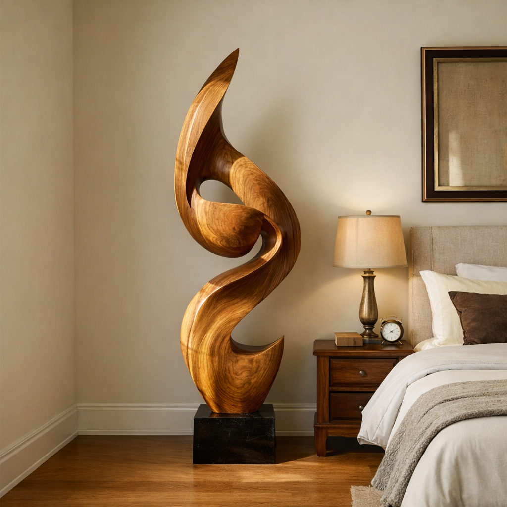 Natural Solid Wood Wave Sculpture for Elegant Home Interior
