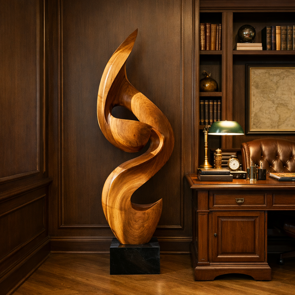 Natural Solid Wood Wave Sculpture for Elegant Home Interior