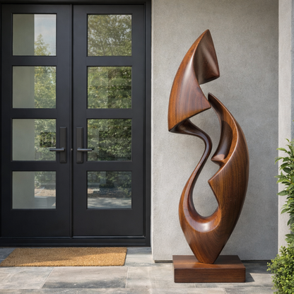 Flowing Dual Form Floor Sculpture With Open Carved Core