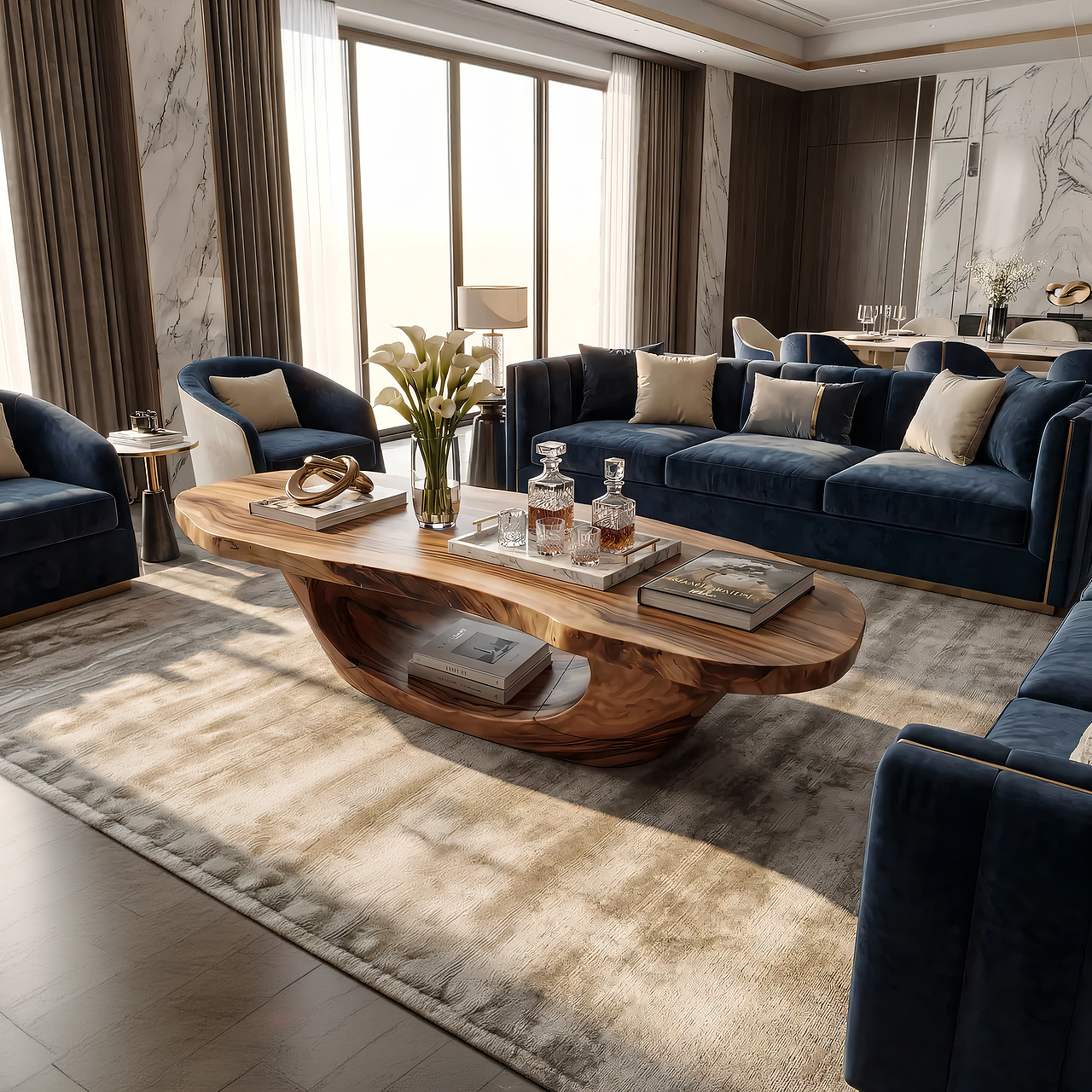 Sculptural Oval Coffee Table with Open Curve Base