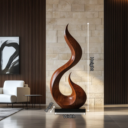 Modern Flame Form Natural Wood Floor Sculpture