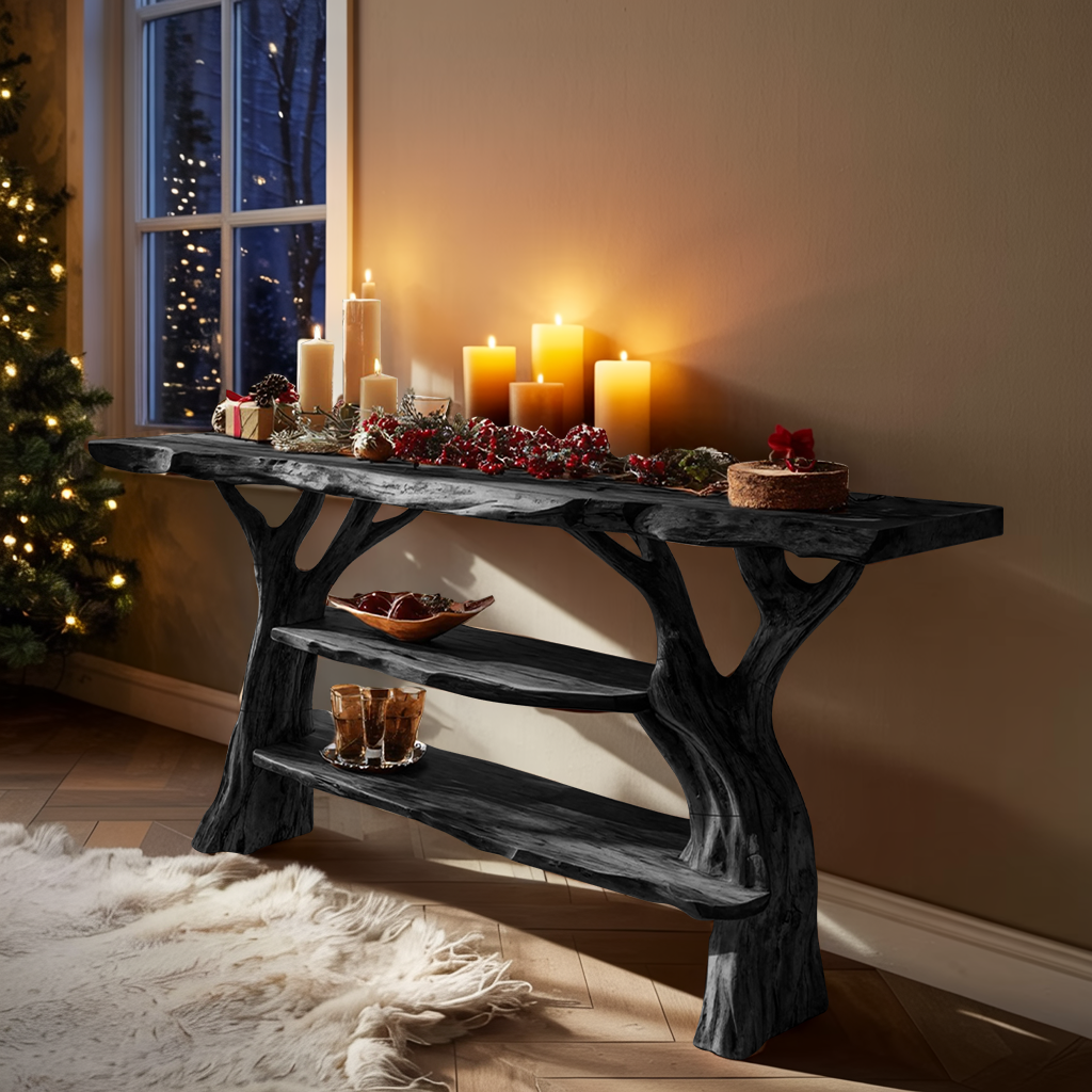 Rustic Handcrafted Wooden Console Table For Christmas Entryway Decor