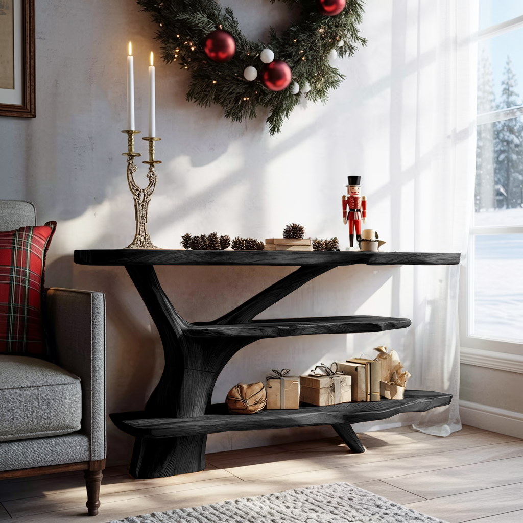 Farmhouse Wooden Live Edge Console Table For Xmas Entryway Seasonal Accent