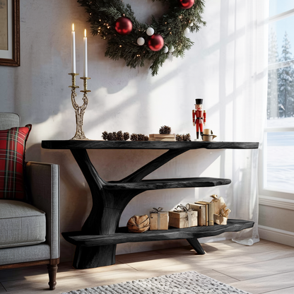 Farmhouse Wooden Live Edge Console Table For Xmas Entryway Seasonal Accent