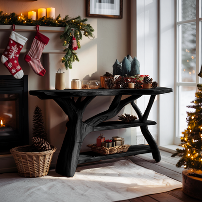 Farmhouse Solid Wood Console Table For Living Room Xmas Holiday Furniture
