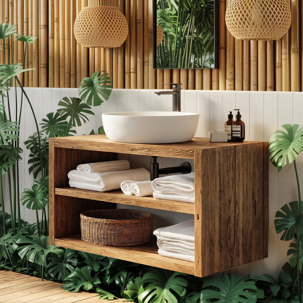 Wooden Bathroom Storage Cabinet For Rustic Decor Vibe