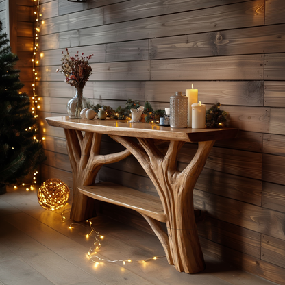 Farmhouse Live Edge Console Table For Holiday Living Room Accent