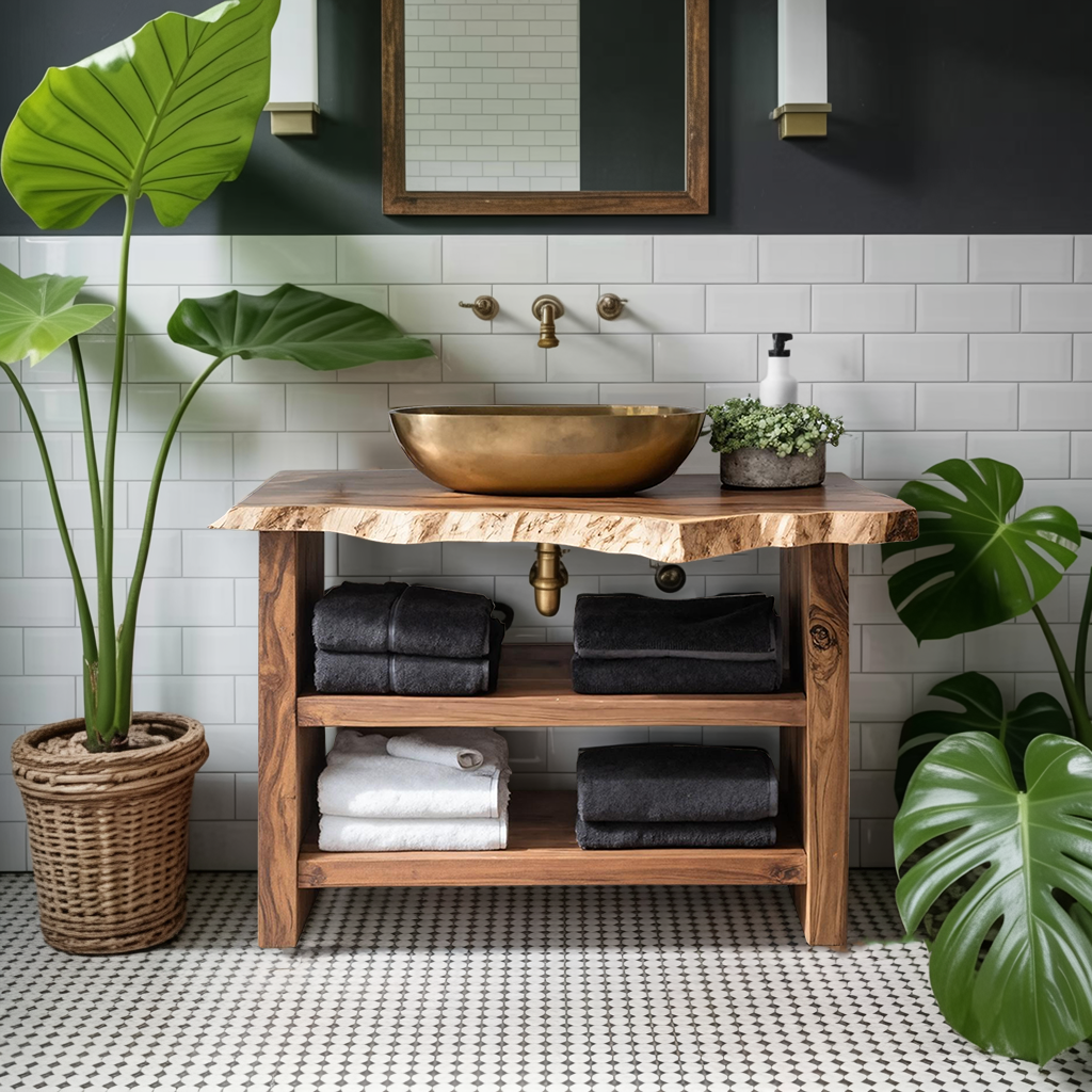 Farmhouse Wooden Vanity For Bathroom Furniture Setup