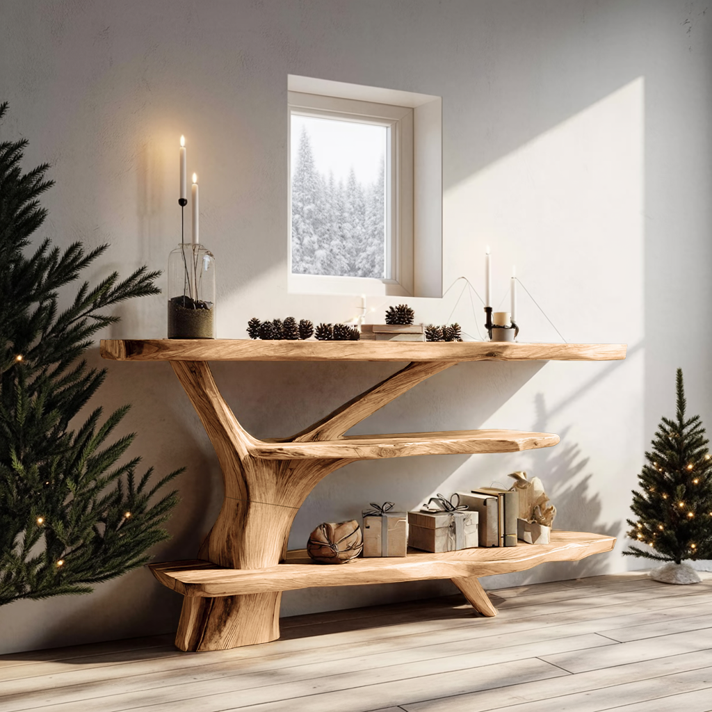 Farmhouse Wooden Live Edge Console Table For Xmas Entryway Seasonal Accent
