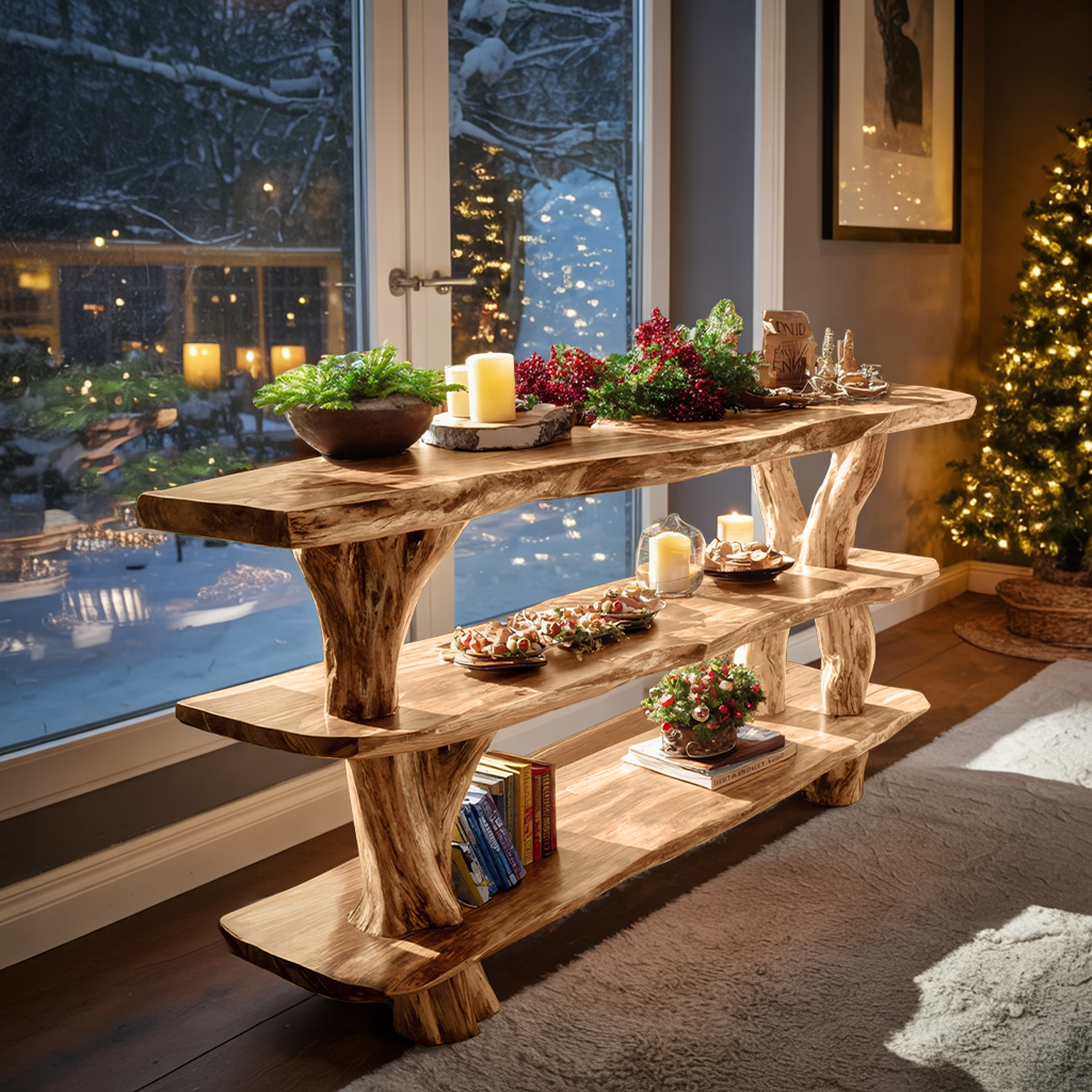 Mid Century Handcrafted Wooden Console Table For Holiday Home Decor