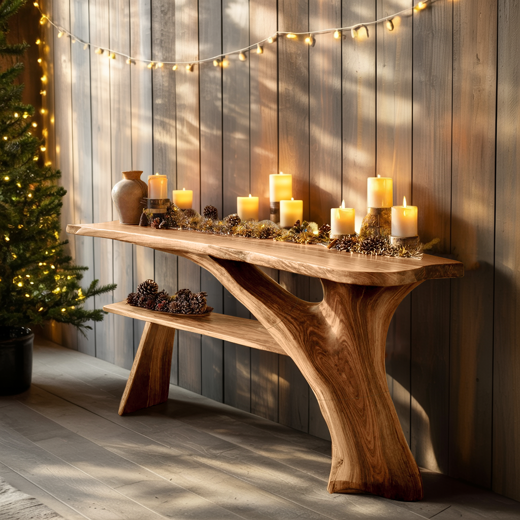 Rustic Live Edge Console Table For Christmas Furniture Entryway