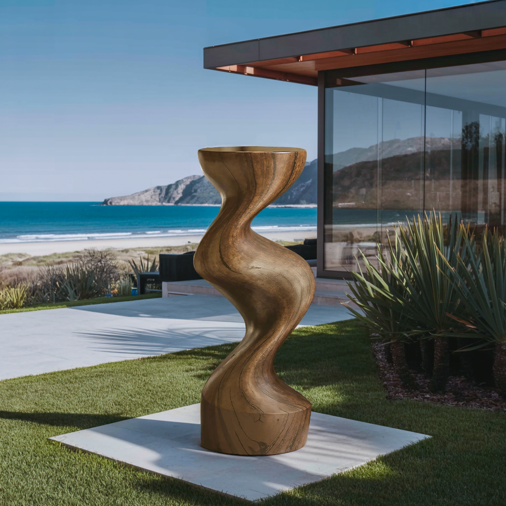 Farmhouse Solid Wood Abstract Sculpture For Garden