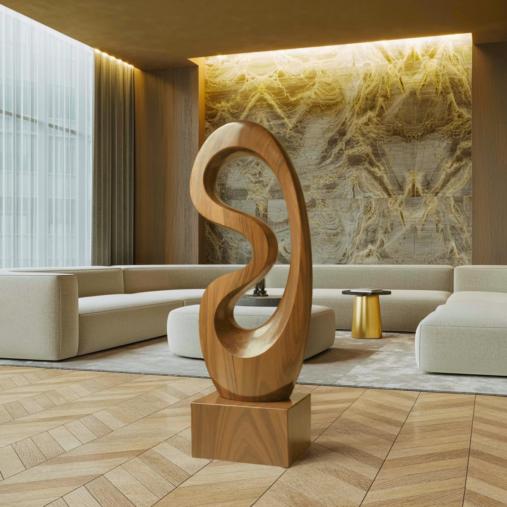 Rustic Solid Wood Abstract Statue For Interior Design