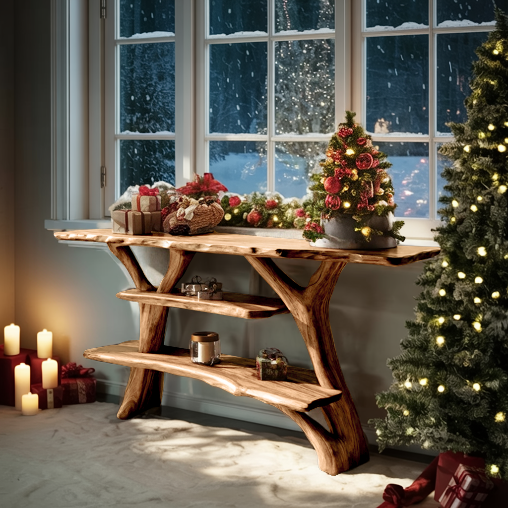 Farmhouse Solid Wood Console Table For Seasonal Christmas Entryway Design