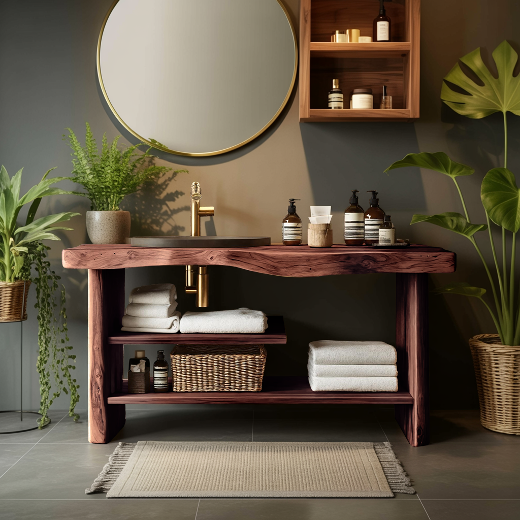 Handcrafted Wooden Storage Vanity For Bathroom Decor