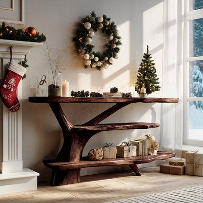 Farmhouse Wooden Live Edge Console Table For Xmas Entryway Seasonal Accent
