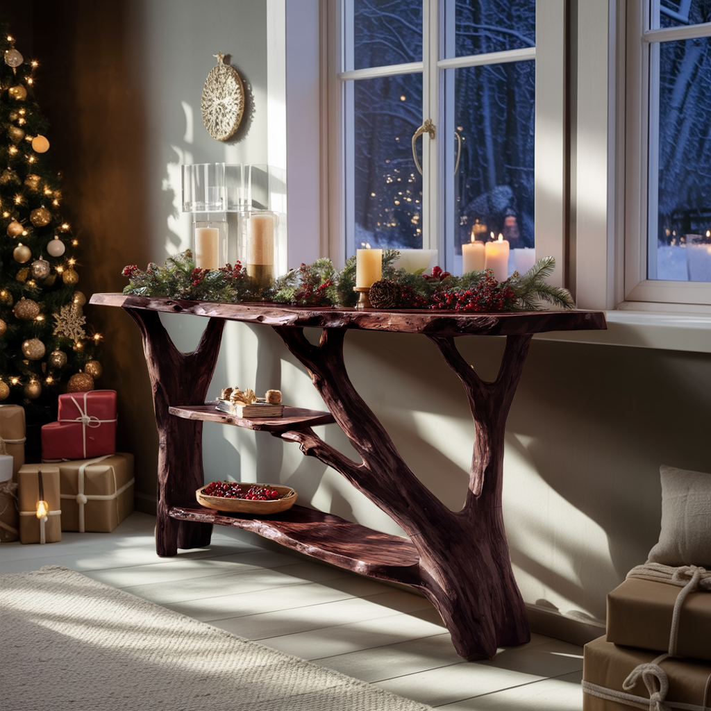 Rustic Modern Solid Wood Console Table For Christmas Living Room Style