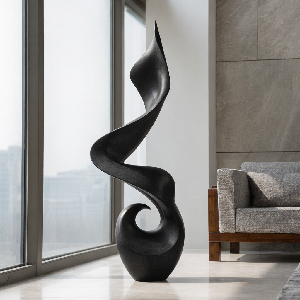 Modern Twisted Solid Wood Sculpture Handcarved Abstract Wooden Floor Decor