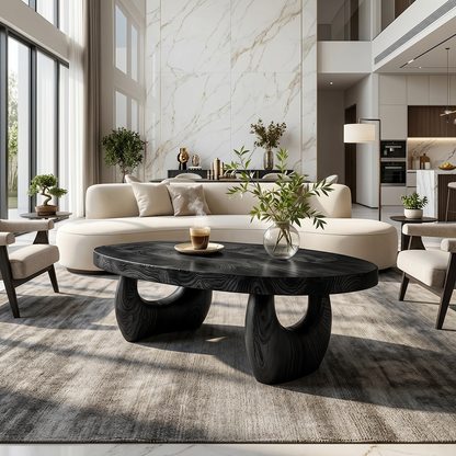 Organic Natural Wood Coffee Table with Sculpted Open Base