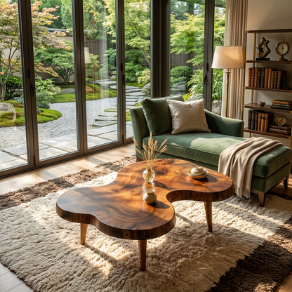 Organic Freeform Natural Wood Coffee Table with Rounded Edge Design