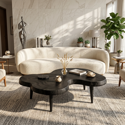 Organic Freeform Natural Wood Coffee Table with Rounded Edge Design