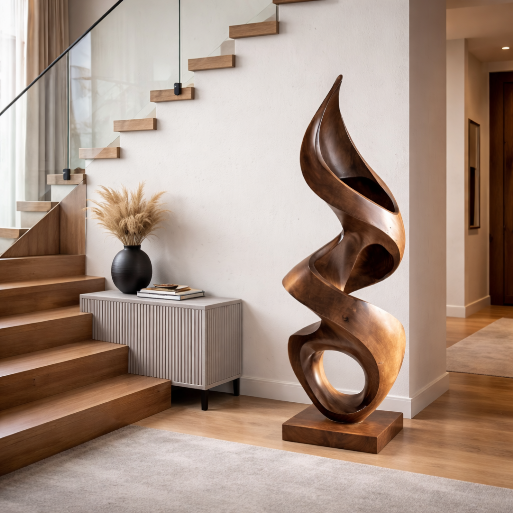 Abstract Solid Wood Floor Sculpture for Modern Living Spaces