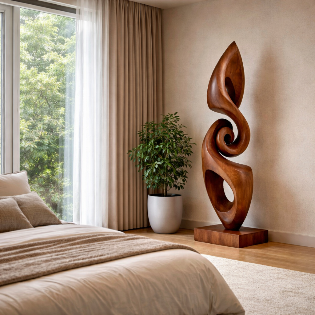 Handcrafted Solid Wood Spiral Sculpture for Contemporary Interiors