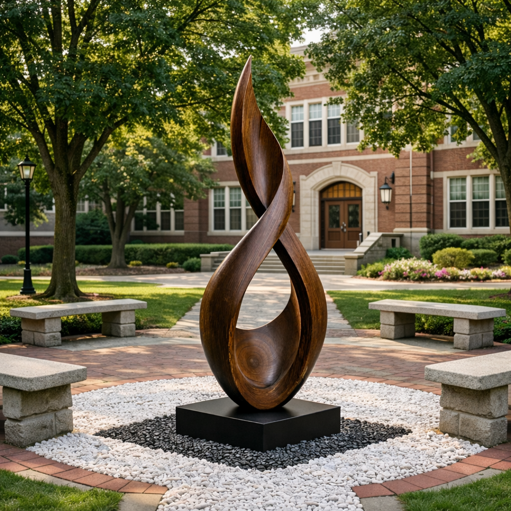 Large Outdoor Solid Wood Sculpture Hand Carved Abstract Garden Wood Art