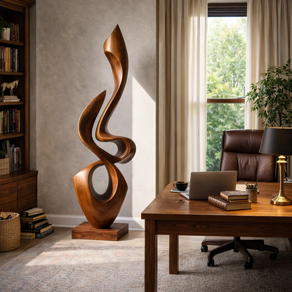 Tall Abstract Solid Wood Sculpture for Modern Home Interior