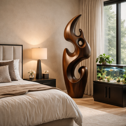 Contemporary Floor Sculpture With Fluid Natural Wood Form