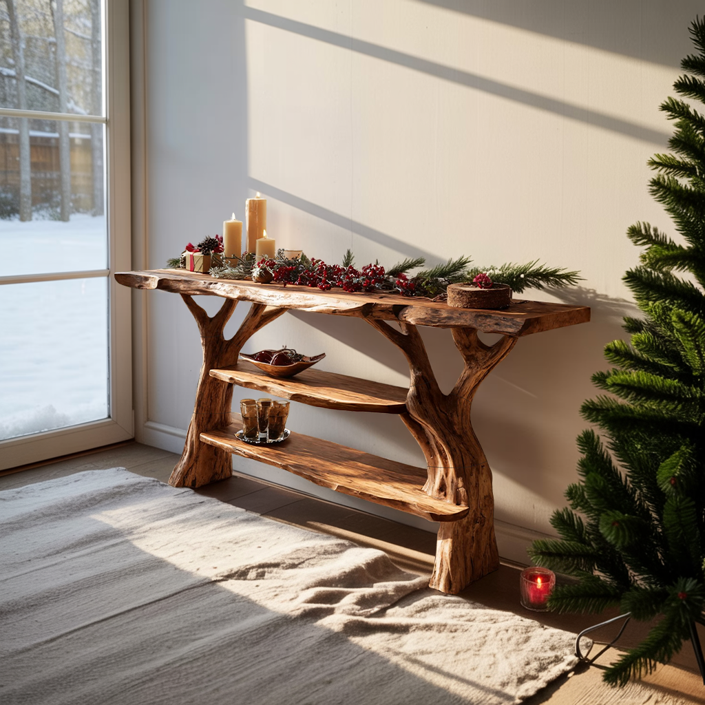 Rustic Handcrafted Wooden Console Table For Christmas Entryway Decor
