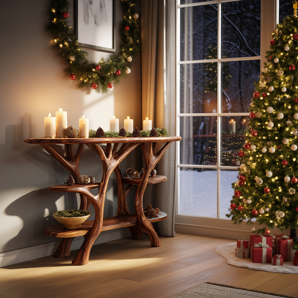 Rustic Solid Wood Console Table For Holiday Living Room Decor