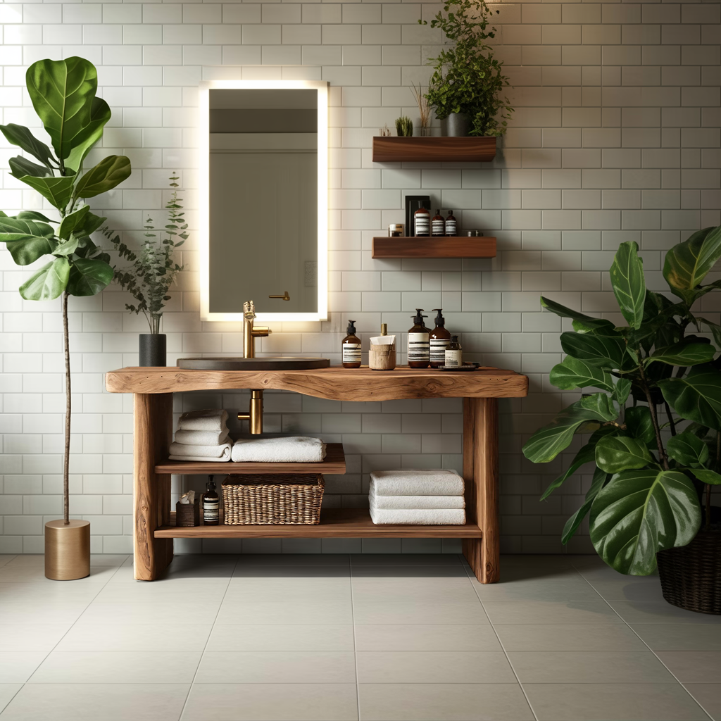 Handcrafted Wooden Storage Vanity For Bathroom Decor