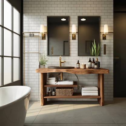 Handcrafted Wooden Storage Vanity For Bathroom Decor