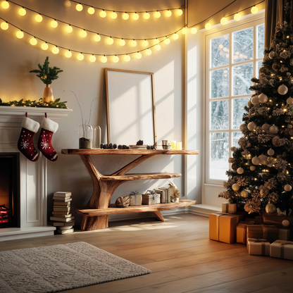 Farmhouse Wooden Live Edge Console Table For Xmas Entryway Seasonal Accent